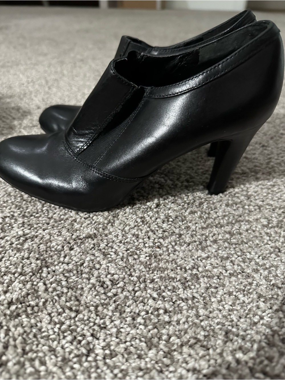 Black Leather High-Heel Ankle Pumps